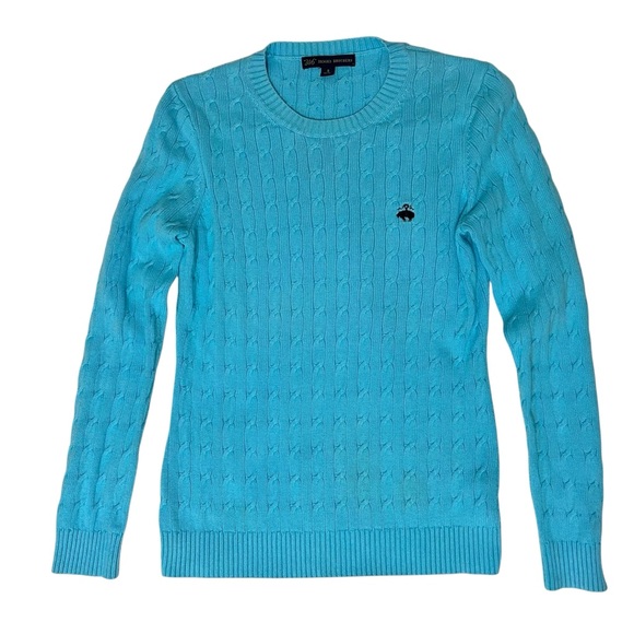 Brooks Brothers 346 Cable Knit Sweater Turquoise Cotton Men’s Small Preppy - Picture 1 of 10